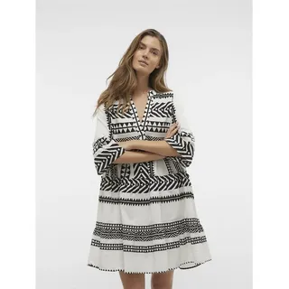 Vero Moda Dicthe Kleid Mit 3/4-ärmeln - Snow White / Aop Ibiza Black - S
