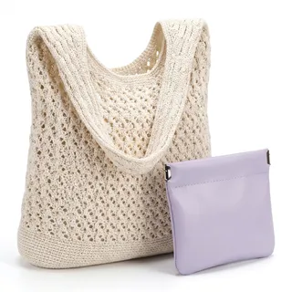 YDAKGUEY Strandtasche, Sommertaschen Damen mit Kosmetiktasche, Häkeltasche Gehäkelte Tasche für Urlaub Reisen Strand Sommer und Alltag
