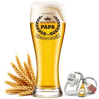 BeBeiZi Bierglas für Papa mit Flaschenöffner – Weltbester Papa Geschenk zum Geburtstag, Vatertag & Weihnachten – Weizenglas 460ml – Limitierte Auflage & Authentisches Design