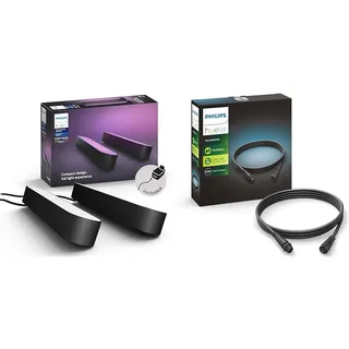 Philips Hue White & Color Ambiance Play Lightbar Doppelpack Basis-Set & Outdoor Verlängerungskabel, Zubehör Niedervolt-System, 2.5m, schwarz, wetterfest (IP67)