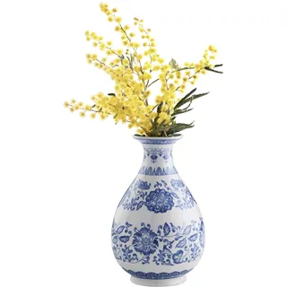 Navaris Blau Weiße Vase - kleine Vasen für Tischdeko - Landhausstil Deko - rustikale Deko für Wohnzimmer Vintage - Antik Keramik Vase klein - Ceramic Farmhouse Decor