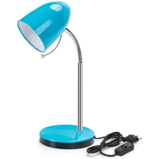 Aigostar Schreibtischlampe Kinder Retro E27, Tischlampe mit Kabel, Ohne Glühbirne, Max 11 W, Desk Lamp mit Flexibler Metallarm, Nachttischlampe, Blau