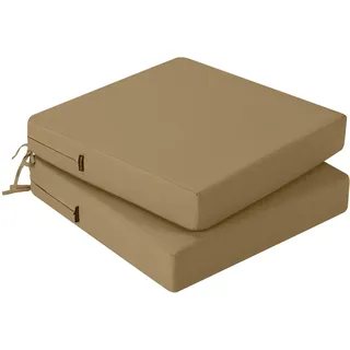 PRIMEPATIO Outdoor Stuhlkissen 45x45, 2er Set mit Bändern, Taupe | Wasserdichtes Sitzkissen mit Weicher Schaumstofffüllung, Perfekt für Gartenstühle, Terrassenmöbel und Balkonstühle