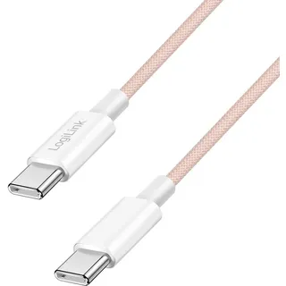 Logilink USB 2.0 Typ-C Anschlusskabel, C (Stecker) zu C (Stecker) mit Nylon-Ummantelung, 60W, Pink, 0,5 m