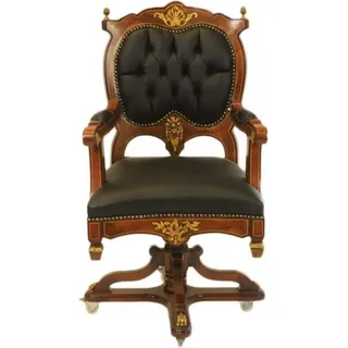 Casa Padrino Barock Bürostuhl Chefsessel Mahagoni / Braun - Drehsessel - Büro Sessel - Braun