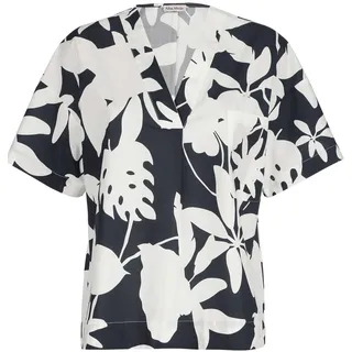 Shirtbluse ALBA MODA "Bluse Bluse", Damen, Gr. 38, blau (marine), Obermaterial: 97% Baumwolle CO. 3% Elasthan EL., Modern, V-Ausschnitt, Blusen Shirtbluse