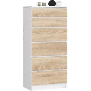 AKORD Furniture Factory OP0LK-6BIASON005, Weiß, Eiche, 6 Schublade(n), Matt, 16 mm, 51 cm, 400 mm - Weiß