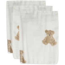 Jollein 536-848-66095 Waschlappen/Waschhandschuhe 3er Set Teddybär weiß (15x20 cm)