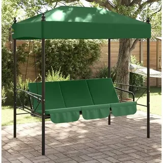 Hollywoodschaukel mit Dach Grün aus Stahl, Gartenschaukel mit Liegefunktion für Balkon, Terrasse und Garten, wetterfeste Schaukelbank mit bequemem Schaukelsitz und Sonnendach für Outdoor