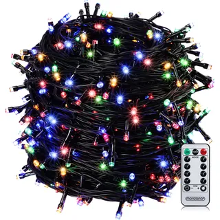 MONZANA® 200 LED Lichterkette 20m Weihnachtsbaum Außen Innen Timer 8 Modi Dimmbar Fernbedienung IP44 Fenster Deko Weihnachten Beleuchtung Bunt - Schwarz