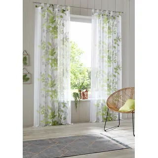 OTTO home Gardine "Ina" Schlaufen 2 Stk. tlg. 2-er Set, einseitig floral bedruckt, Voile, Blumen, grün