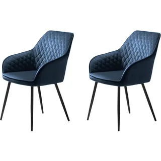 FJORDFORM Esszimmerstuhl, 2'er Stühlen, Blau Velvet, Schwarze metalbeine Chair, Samt, one Size