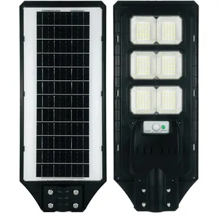LED Solar Gartenleuchte 6000K Kaltweiß 4200lm 300W 120° IP65 PIR Bewegungsmelder Mastleuchte Schwarz - Schwarz