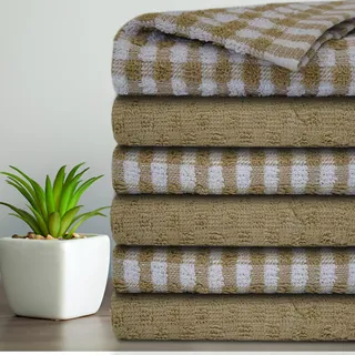 Casabella Geschirrtücher aus Frottee, Baumwolle, weich, sehr saugfähig, Geschirrtücher & Barhandtücher, unschlagbarer Preis (6 Stück, Beige)