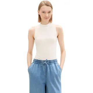 TOM TAILOR Denim Damen Basic Top mit RIPP,10332 - Off White, S