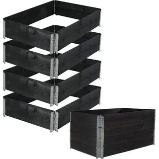 Hochbeet 4er Set Palettenrahmen Pflanzbeet 120x80x80 cm aus Holz schwarz Garten Balkon stapelbar - Schwarz