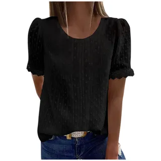 Bluse Damen Kurzarm - Boho Spitzen Oberteile Damen, V-Ausschnitt Doppellagig Tunika Elegant Frühling T-Shirt Tops Curvy Mode Trachtenbluse Sommer Trachtenshirt Festliche Blusen