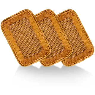 3er Set Brötchenkorb Rechteckig, 30 x 20 x 7 cm Hochwertiger Geflochten Brotkorb Geschenkkorb Leer für Restaurant, Servieren, Lebensmittel, Zuhause und Küche