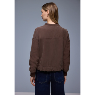 Blouson STREET ONE, Damen, Gr. 34, mahogany braun, Web, Obermaterial: 87% Viskose, 13% Polyester. Futter: 100% Polyester, unifarben, normal hüftbedeckend, Rundhals, Bündchen, Jacken Blouson, mit elastischem Saum
