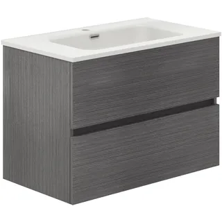 Baikal Badezimmerschrank, Zwei Schubladen, Wandmontage, mit Waschbecken, Melamin 16, montiert, Möbel 70 cm, Asche ohne Spiegel