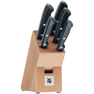 WMF Classic Line Messerblock mit Messerset 6-teilig, bestückt, 5 Messer, Birkenholz-Block, Spezialklingenstahl, natur, schwarz, silber