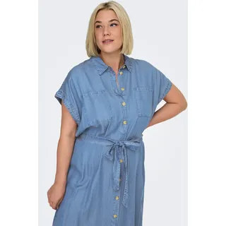 Jeanskleid ONLY CARMAKOMA "CARPEMA HANNOVER SS DNM SH DRESS NOOS", Damen, Gr. 48, N-Gr, medium blau denim, Obermaterial: 100% Lyocell, unifarben, loose fit kniebedeckend, Rundhals, Kleider Jeanskleid