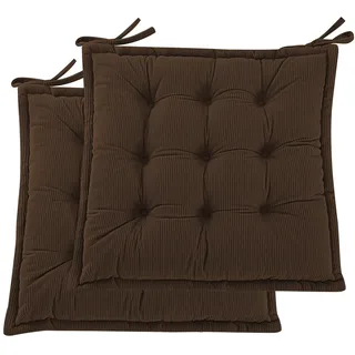 PRIMEPATIO Indoor Sitzkissen Stuhl 2er Set – Komfortable Cordstoff-Sitzmatte Stuhlkissen mit Bändern, Hochwertige Füllung, Ideal für Esszimmer, Büro, Wohnzimmer, Outdoor Gartenstuhl, 45x45x7, Braun