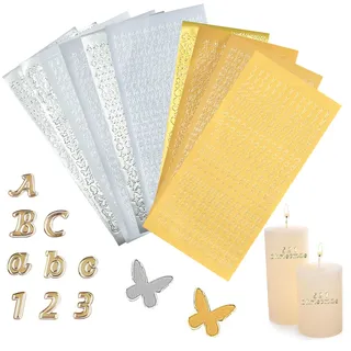 Wachsbuchstaben für kerzen gold,12pcs Sticker Buchstaben Set,Buchstaben Aufkleber mit Zahlen,Buchstabens zum aufkleben,Wachszahlen Sticker,wie Kerzen zur Taufe Kommunion oder Hochzeit (Gold&Silber) ﻿