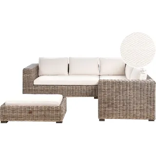 BELIANI Garten Lounge Set Grau aus Rattan 5-Sitzer Ecksofa Ottomane Couchtisch Kissen Auflagen Loungemöbel Terrasse Outdoor - Grau