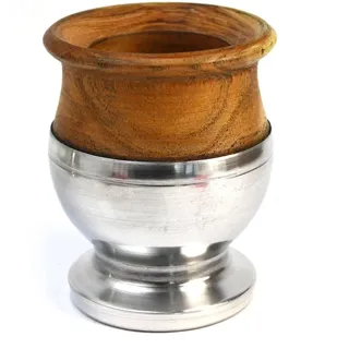 Algarobo wood Yerba mate-tee becher 120ml | Handgefertigt mate-tee tasse Algarobo vollständig mit Metall verkleidet mate Tee Mug, Silber