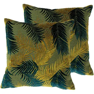 Paoletti Palm Grove Feder gefüllte Kissen (Twin Pack), Polyester, Gold/Teal, 50 x 50cm, 2
