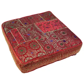 GURU SHOP Orientalisches Patchwork Kissen 40 cm, Sitzkissen, rot | Hochwertiger Brokatstoff, 100% Viskose, Reißverschluss, vielseitig einsetzbar, ideal für gemütliche Entspannungsecken