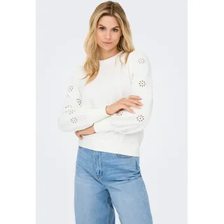 Sweatshirt ONLY "ONLFEMME L/S PUFF EMBROIDERY UB SWT", Damen, Gr. L, cloud dancer, Sweatware, Obermaterial: 60% Baumwolle, 40% Polyester, unifarben, regular fit hüftlang, Rundhals, Puffärmel Rippbündchen, Sweatshirts Sweatshirt, mit Puffärmeln mit wunderschöner Lochstickerei