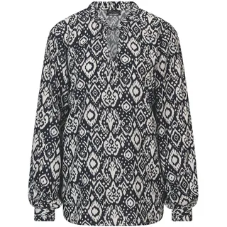 Schlupfbluse GOLDNER "Kurzgröße Moderne Rüschenbluse mit Stehkragen", Damen, Gr. 20, schwarz (schwarz, gemustert), Obermaterial: 100% Viskose CV., Blusen Schlupfbluse, Rüschen