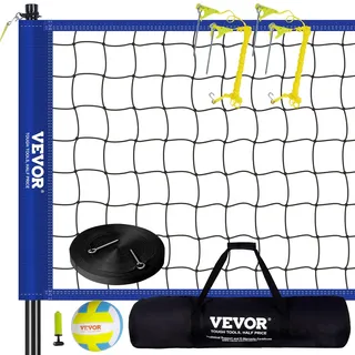 Vevor Höhenverstellbares Volleyballnetz Set, 9,7 x 2,4 m Tragbarer Beachvolleyball-Netz, Blau Faltbar Mit Volleyball & Tragetasche, Für Garten, Strand