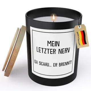 (HANDGEMACHT) Mein Letzter Nerv Kerze Lustige Spruchkerze Frauen Geschenk Deko Männer Sojawachs Kerze im Glas Schwarz Duftkerze Statement (VEGAN, ZITRUS)