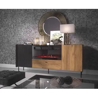Kommode mit elektrischem Kamin ASHEBORO - Nussbaum / San Sebastián / Schwarz - Schwarz