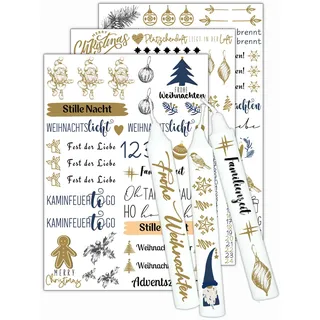 Oizemori Kerzentattoos Weihnachten – Kerzen Tattoo & Aufkleber für Adventskerzen, DIY Kerzen Deko mit Weihnachtsmotiven, ideal für Advent, Festtafel und winterliche Geschenkideen