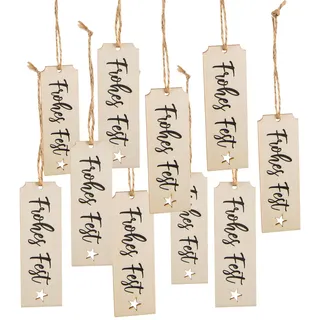 Geschenkanhänger Frohes Fest Holz 9 cm – 10 Stück mit Kordel – Weihnachtsanhänger für Geschenke & Baumdeko – Logbuch-Verlag