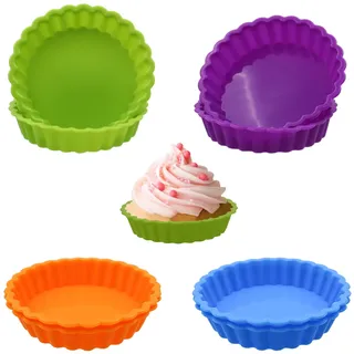 8 Stück Antihaft Mini Tarteform Silikon Törtchenform Tartelette Förmchen Silikonformen Rund Wiederverwendbare Quicheform Klein Verwendet für Die Herstellung von Cupcakes, Muffins, Brot (4 Inch)