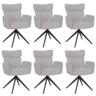 Mendler Esszimmerstuhl HWC-N11 Stoff Bouclé hellgrau 6er Set