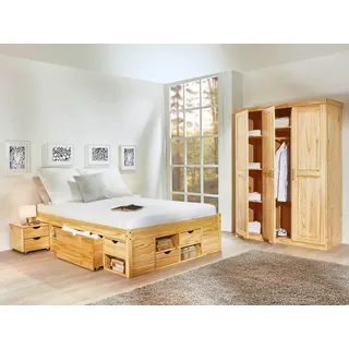 MID.YOU Stauraumbett Interlink 140 x 200 cm Kiefer massiv natur