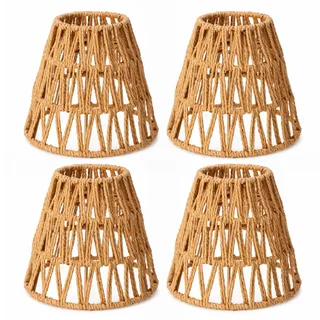 4 Stück Rattan Lampenschirm, Lampenschirme Boho(H 14cm), Lampenschirm Hängelampe, Klein E27 Lampenschirme, Rattan Hängelampe Korbgeflecht für Stehlampe Tischlampe Pendelleuchten Hängelampenschirme