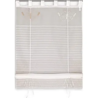 Startex Raffrollo Raffgardine 2229 Stickerei Schmetterling Weiß Caramel Beige 60 x 135 cm halbtransparent