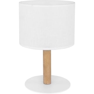 Licht-Erlebnisse Tischlampe in Weiß gebürstetes Holz rund 35cm Modern SEYA Wohnzimmer Bett Lampe