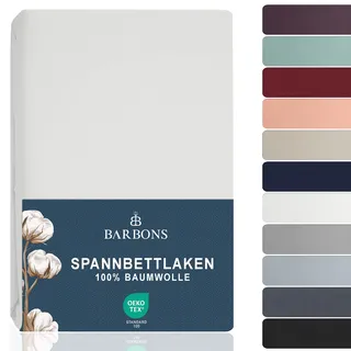 BARBONS Spannbettlaken 180x200cm - 100% Baumwolle Spannbetttuch Oeko-TEX Zertifiziert Bettlaken Jersey Bettwaren und Bettbezug für Boxspringbett und Dicke Matratzen bis 27 cm - Weiss 180 x 200
