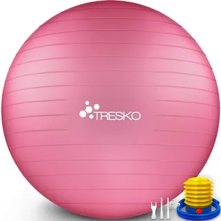 TRESKO Gymnastikball mit GRATIS Übungsposter inkl. Luftpumpe - Yogaball BPA-Frei | Sitzball Büro | Anti-Burst | 300 kg,Rosa,65cm (für Körpergröße 155 - 175cm)