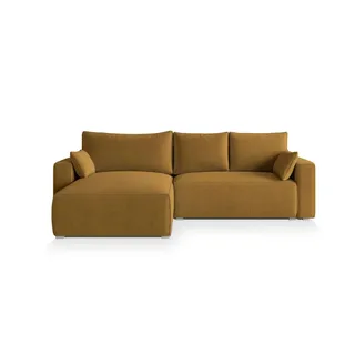 masseno Ecksofa Foril P mit Schlaffunktion L-Form, Sofa mit Bettkasten, Wohnzimmersofa, Couch, Soffa, Bettsofa, Couchgarnitur- Gelb, , Maße (cm): B: 265 H: 83