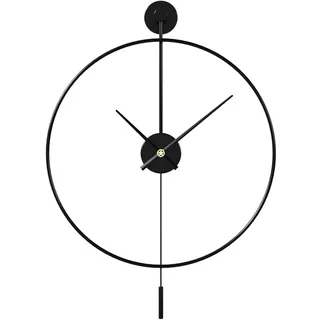 SHISEDECO Klassische große Moderne runde minimalistische Wanduhr mit Schaukel-Pendel, Nicht tickendes geräuschloses Metall, dekorative kreative Kunst-Uhren für Zuhause, Büro (50.8 cm, schwarz)