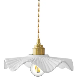S-Cevada Weiße gewellte Keramik Pendelleuchte, Vintage E27 Messing Loft-Bar Decken-Hängelampe, Esszimmer-Schlafzimmer-Mini-Kronleuchter (1-Light)